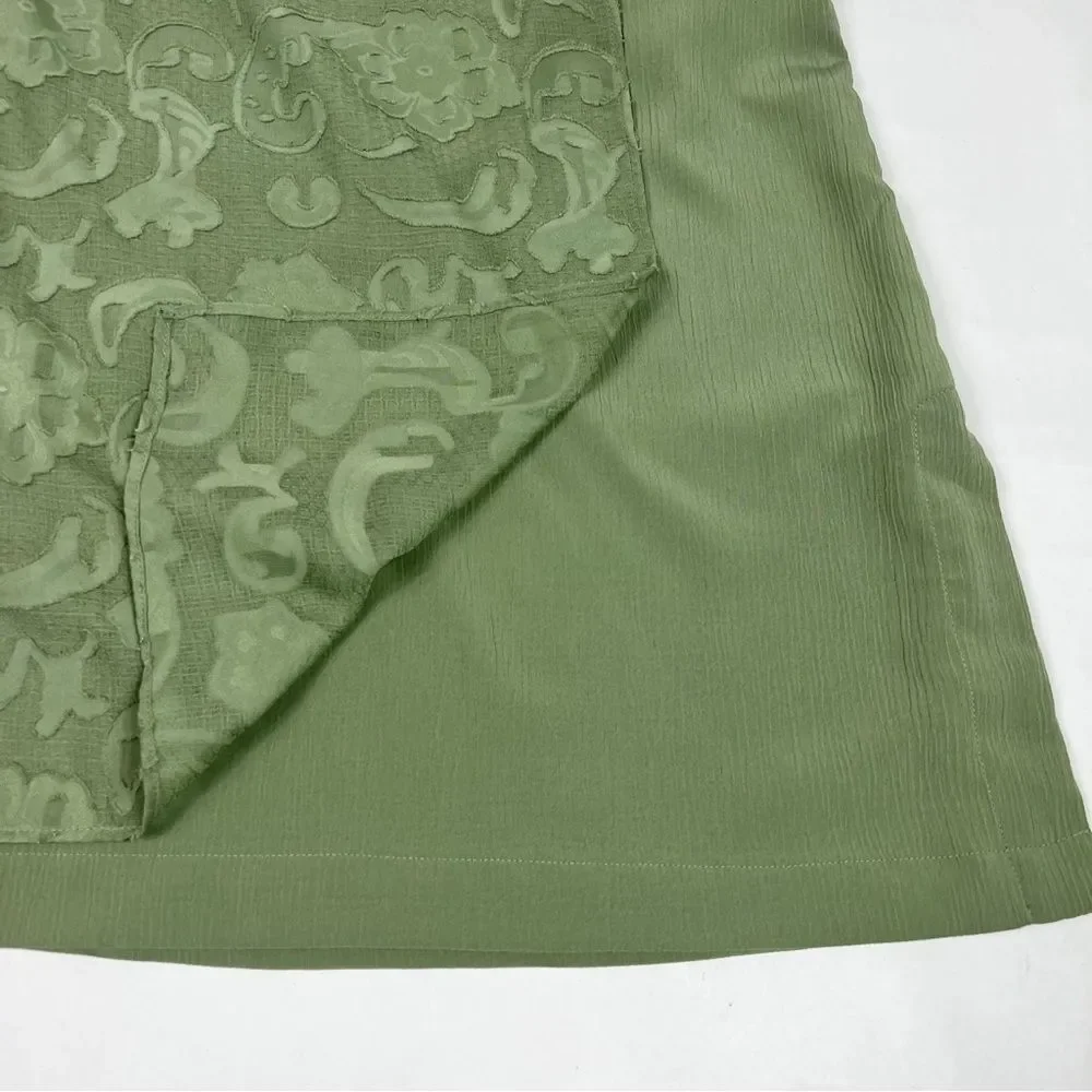 Soft Surroundings Tunic Sage Green Crepe Floral Overlay 3/4 Sleeve Women Medium